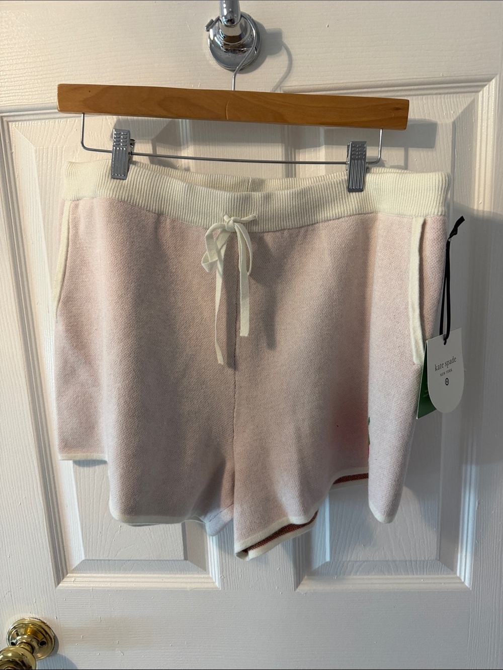 kate spade Pale Pink Knit Drawstring Athletic Shorts with Cream Trim